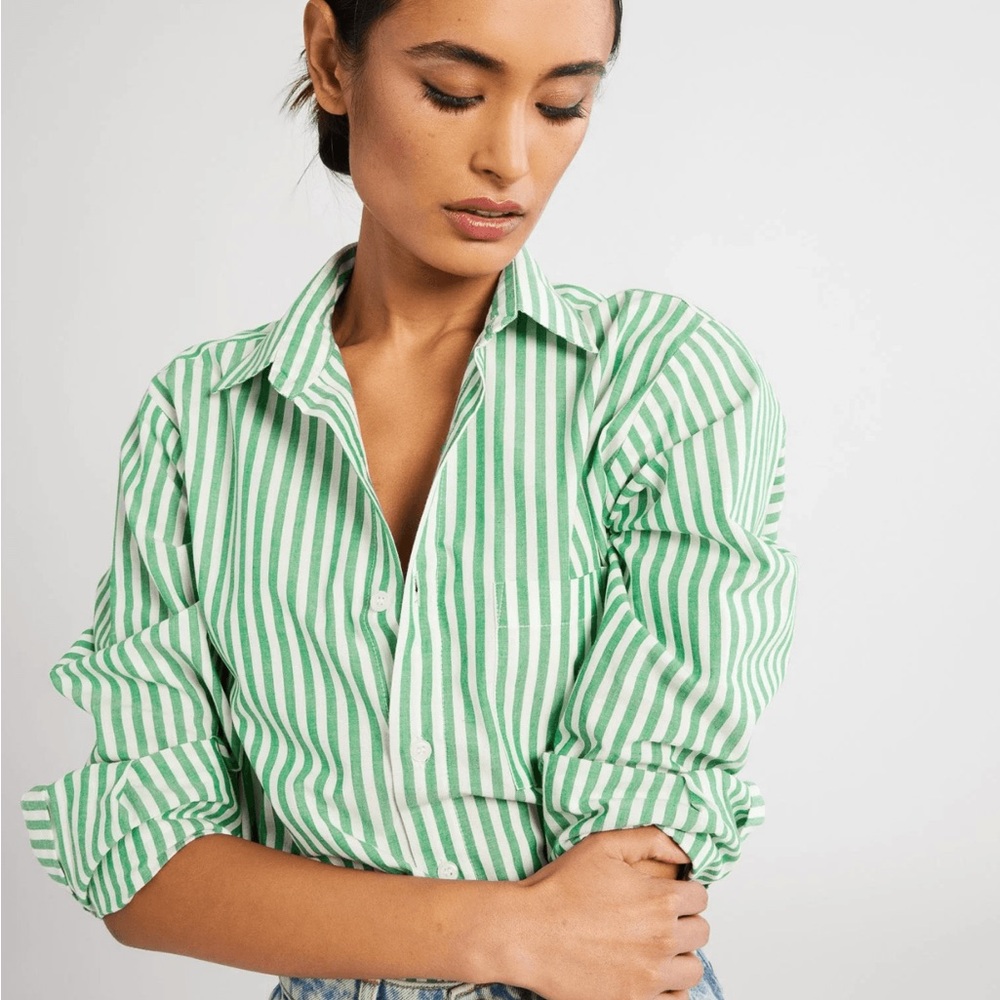 Mille Sofia Top Kelly Stripe Size XXS, Button Up Collared Shirt